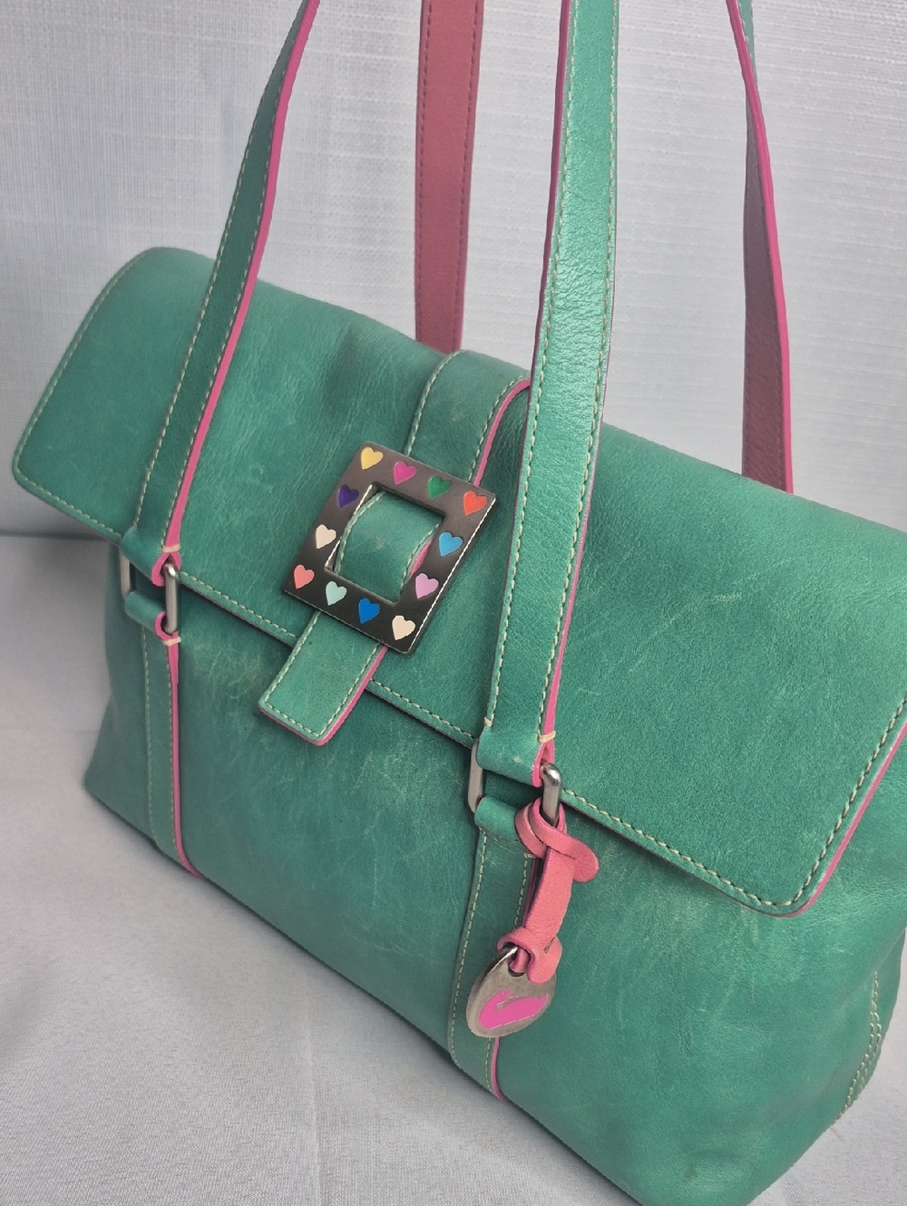 Dooney & Bourke RARE Vintage Flap Tote Square Hearts - Picture 4 of 17